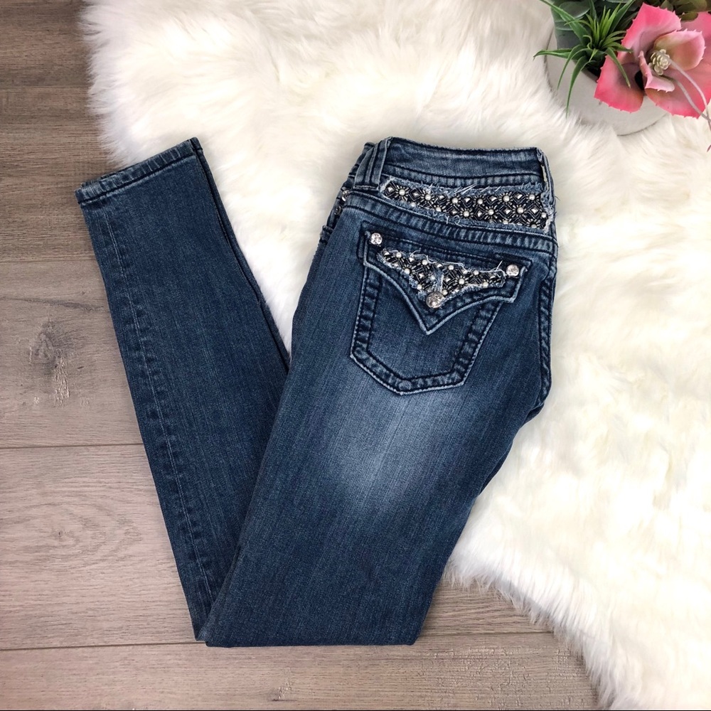 Miss Me Jeans Skinny Pocket Flap Rhinestones Sz 27